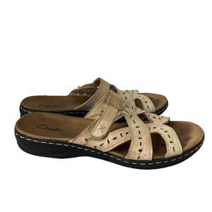 Clarks Bendables Women's‎ Ella Art Leather Slide Sandals Cream 9 N